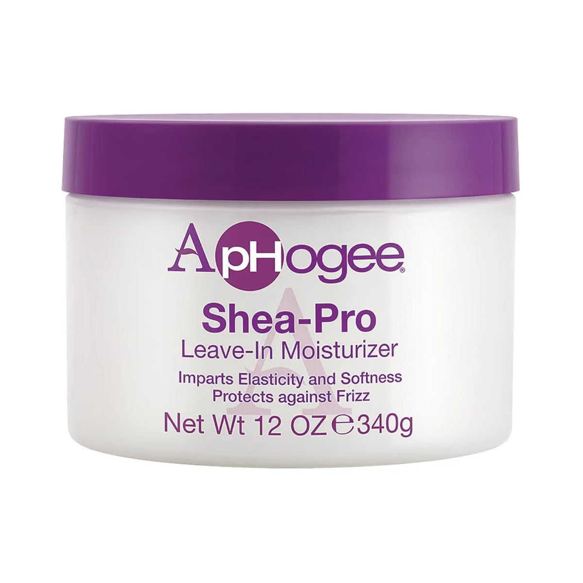 ApHogee Shea-Pro Leave-In Moisturizer, hvid banke med lilla låg, 340g.